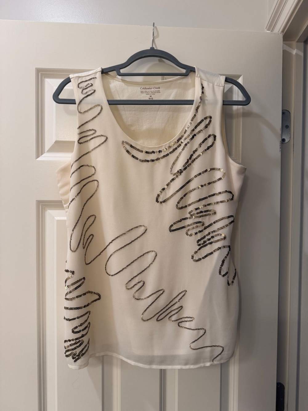 Coldwater Creek Cream Embellished Sleeveless Top